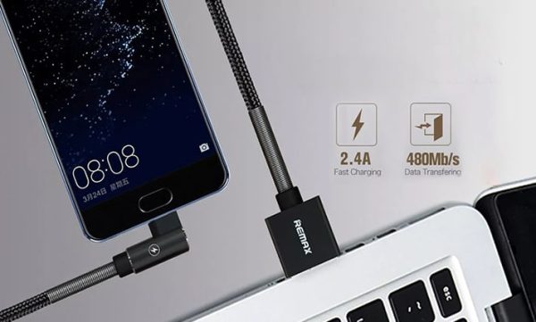 کابل تبدیل USB به USB-C ریمکس مدل Ranger-90 degree طول 1 متر