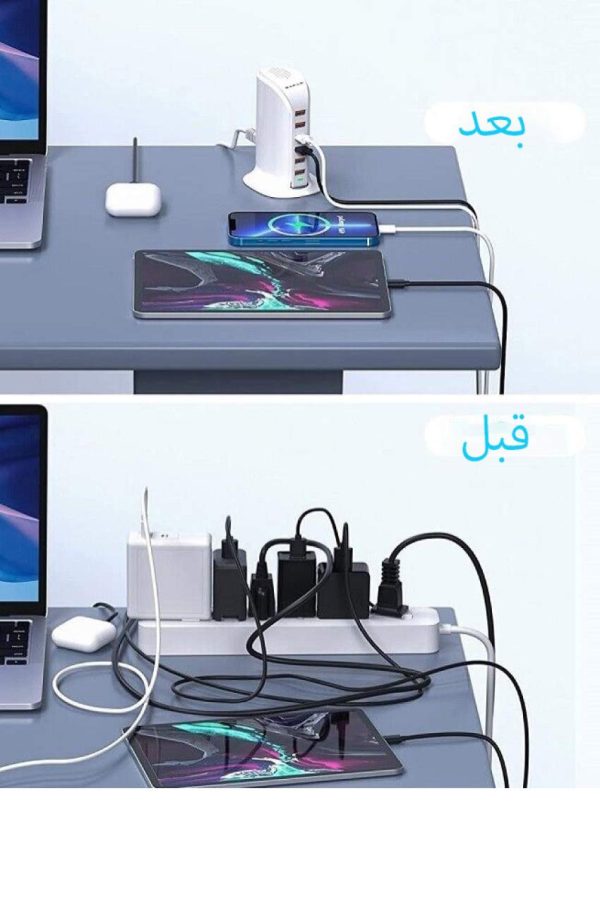 شارژر رومیزی 6 خروجی با خروجی تایپ C و USB