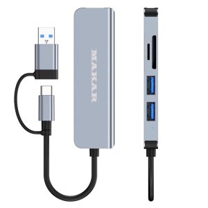 هاب و کارت خوان 5 پورت USB 3.0 ماکار مدل 5in1 MK-HU235 دارای درگاه تایپ C و USB