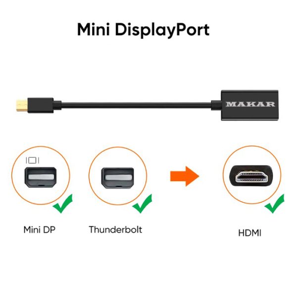 آداپتور Mini DisplayPort به HDMI ماکار مدل MK-CN242 کیفیت تصویر 4K، سازگاری گسترده و طراحی قابل حمل برای اتصال بی‌نقص دستگاه‌های مک و ویندوزی