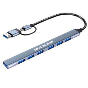 هاب 7 پورت و 2 سر USB 3.0 و USB2.0 ماکار مدل MK-HU236 دارای سری‌های USB و Type-c